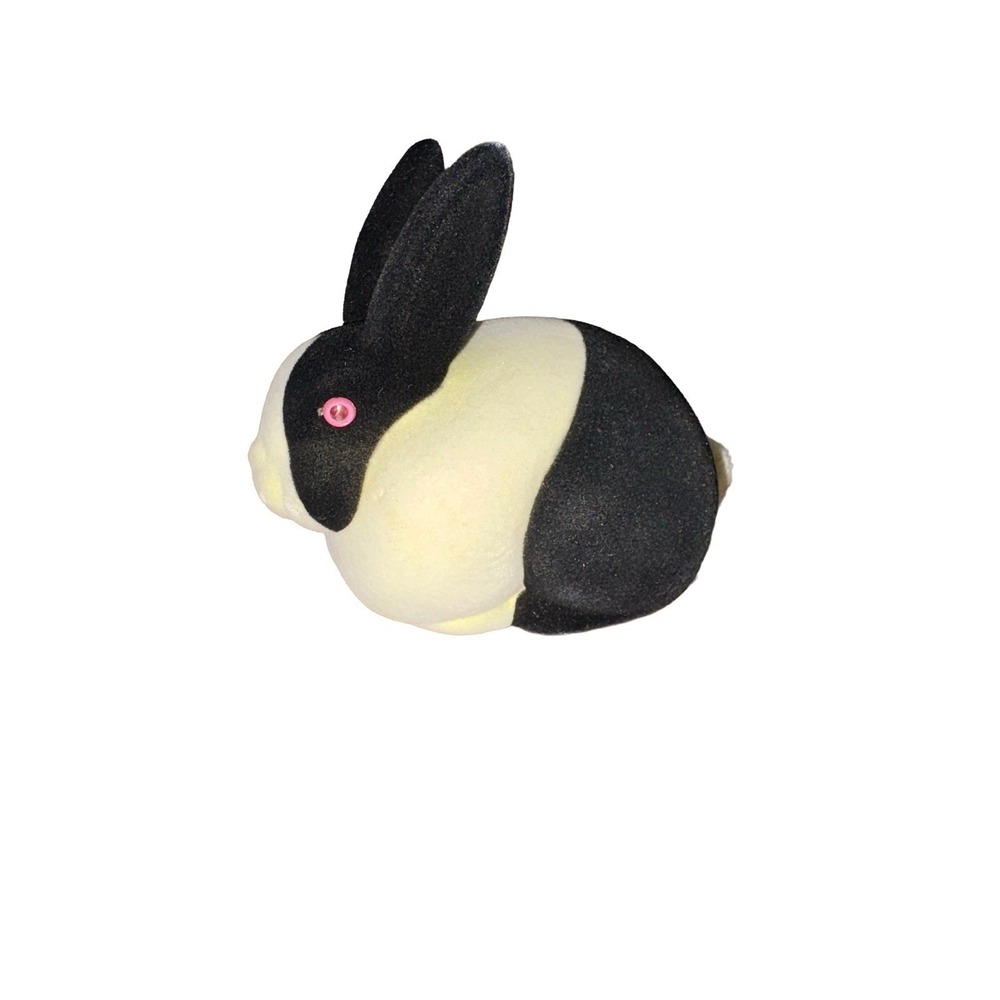 Vtg Dept 56 1990 Black White Tuxedo Bunny Bisque Ceramic fuzzy 3" tall - Picture 3 of 7